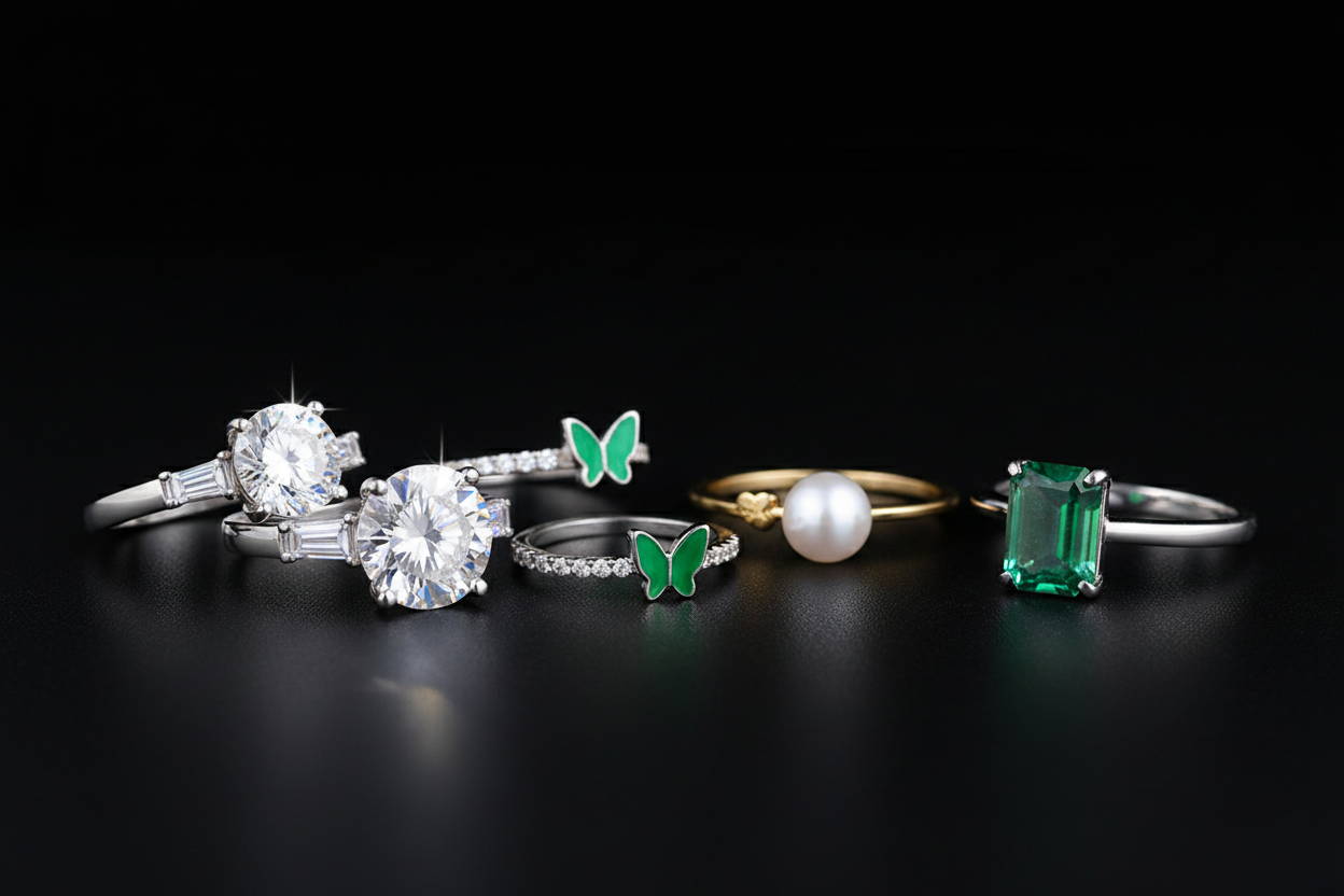 create me another banner more elegant, and not luxury to be afordable for everyone, to include bracelet, necklace, rings, earrings, without menus or links with shop now or etc with products what i have already in my store, on black fundal elegant and profesional