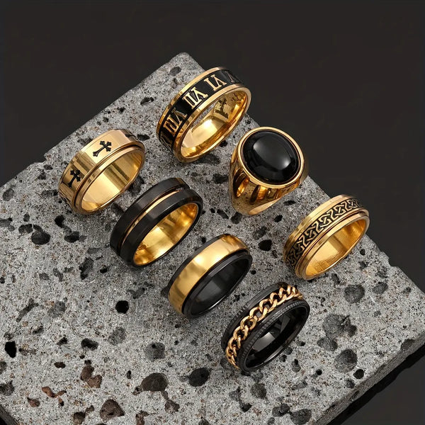 Natural Stone Ring 7-Piece Set