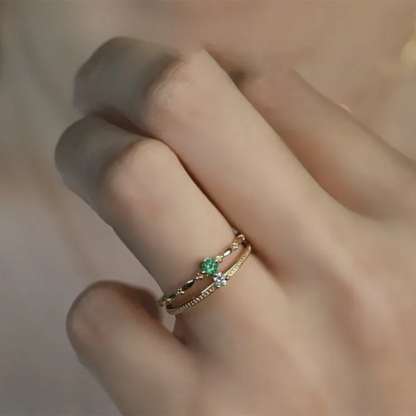 Green Diamond Crown Ring